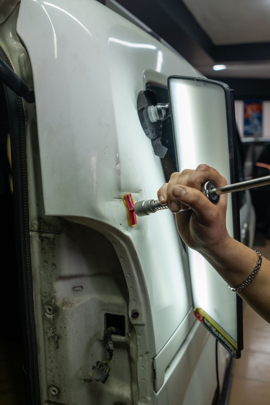 Close-up of auto body repair tools