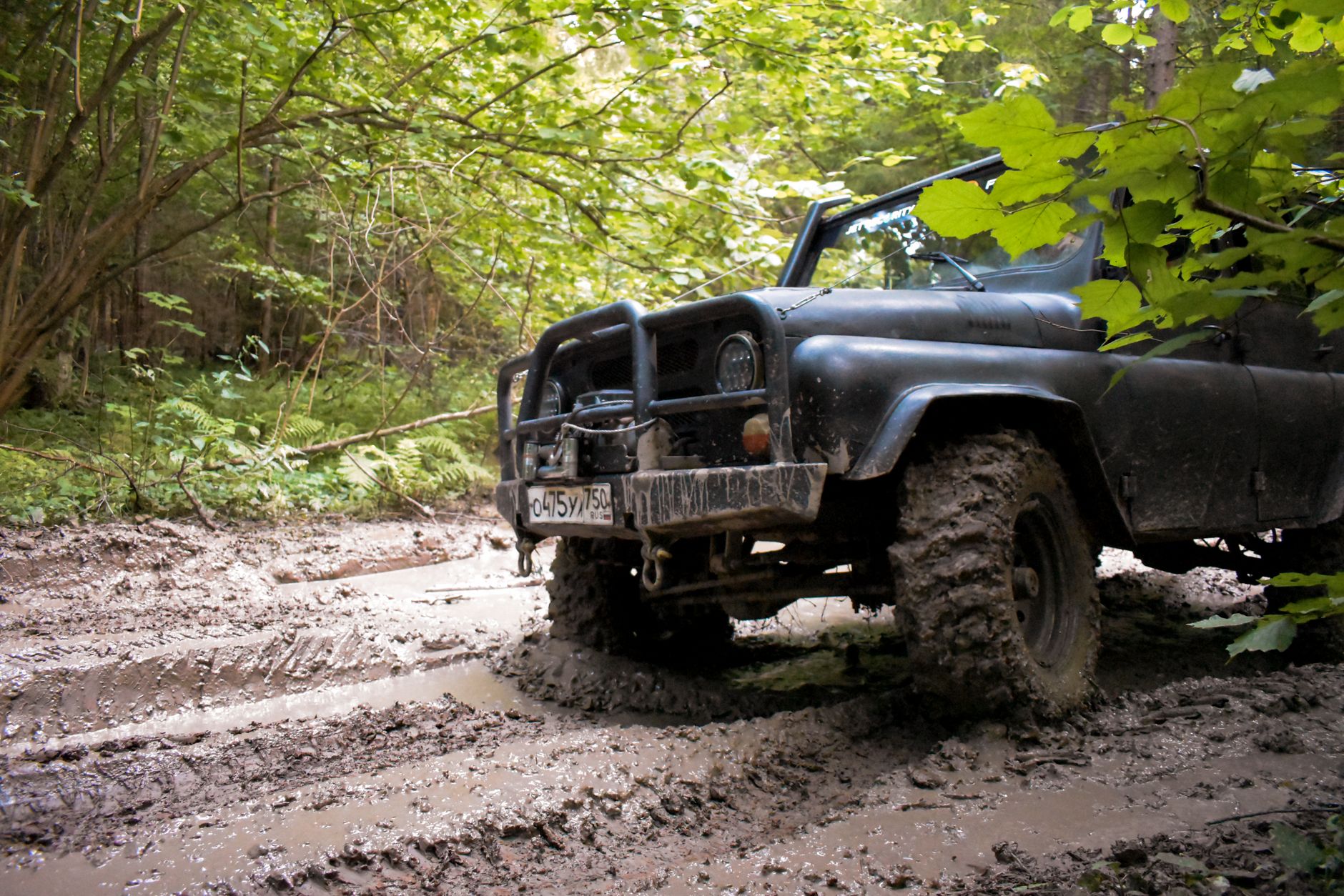 Car tires stuck in mud