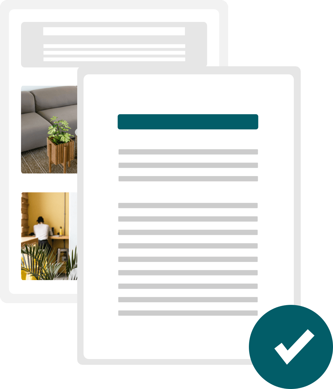 Two overlapping document icons with a green checkmark