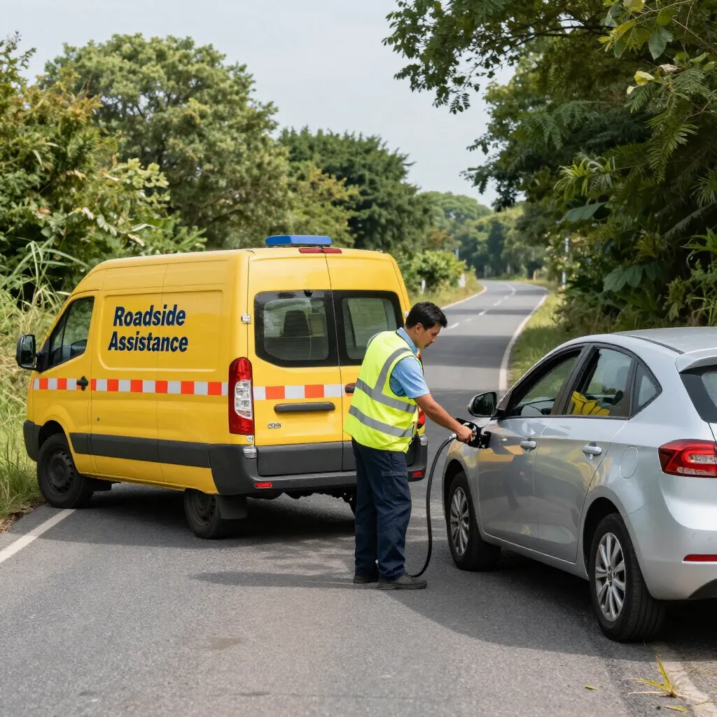 Roadside assistance worker charging a car battery